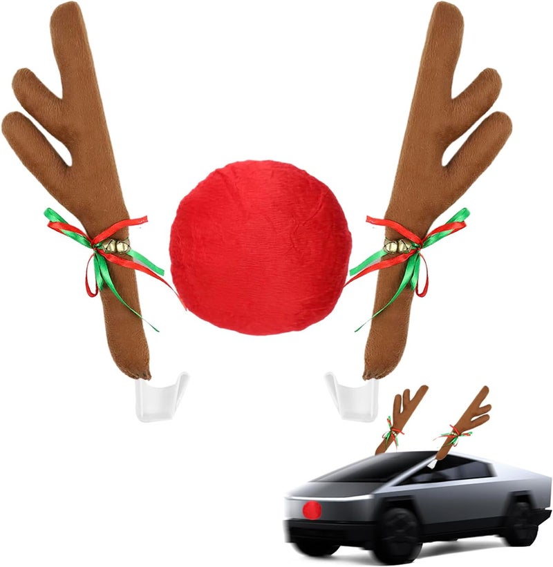 Jaxbo Premium Reindeer Antlers & Nose for Car - Reindeer Car kit with Festive Bells for Christmas - Rudolph Christmas Decorations for Cars, Truck, SUV - Image 1